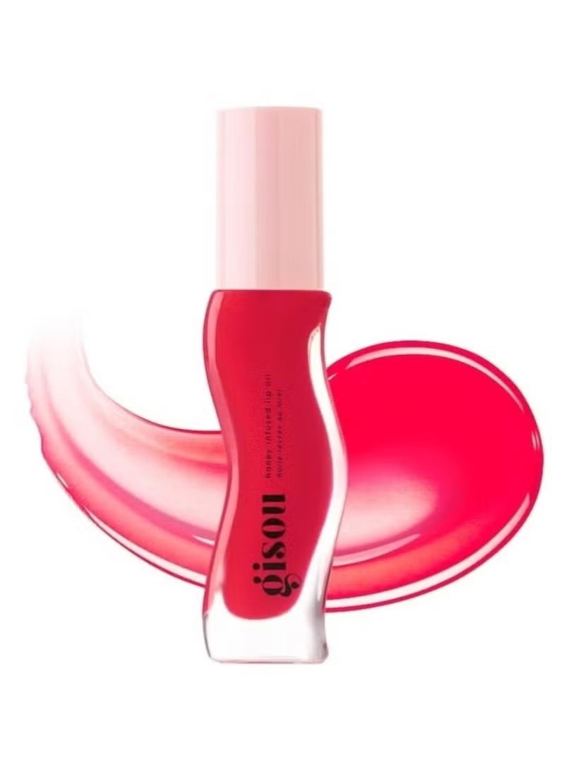 Gisou Honey Infused Lip Oil Strawberry Sorbet - Sheer Pinky Red, Hydrating & Nourishing Lip Treatment (0.27 oz / 8 ml) - Image 1